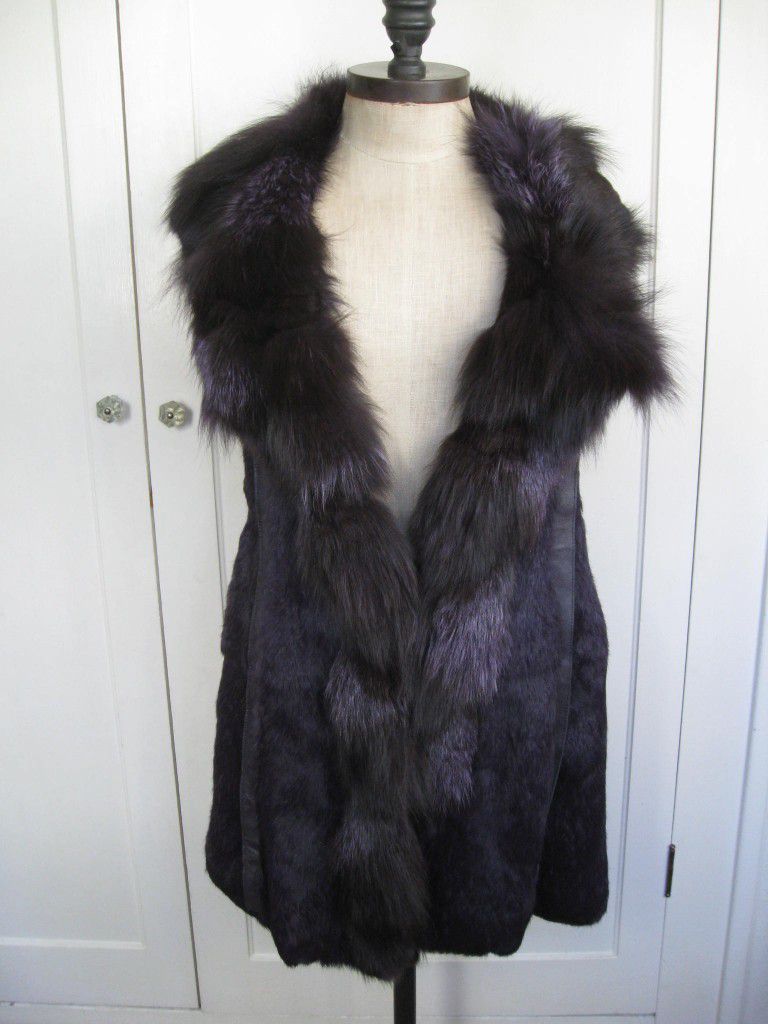 Real Rabbit And Silver Fox Fur Vest Dyed Purple Size XS NO OFFERS 