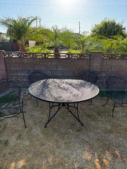 Black Wrought Iron Patio Dining Set – Table + 4 Chairs