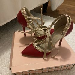 Red& Tan Heels Size 8.5