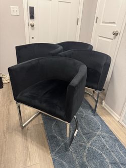 Set of 4 Black Velvet Barrel Chairs with Chrome Base(plus 4 extra seats with no legs) 8 total