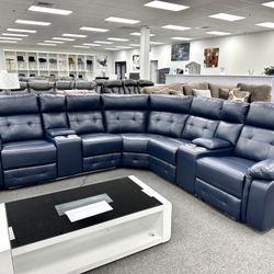 3 Pc Leather Power Reclining Sectional With LED Light Living Room Furniture 