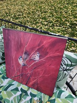 Vintage Sparrow Birds Painting on Cradled Box Wood Panel Frame Signed Hunter 18x18