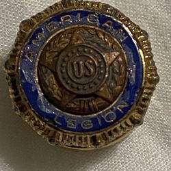 Vintage American Legion US Star Logo - 5/8" Gold Tone Enamel Screw Back Pin