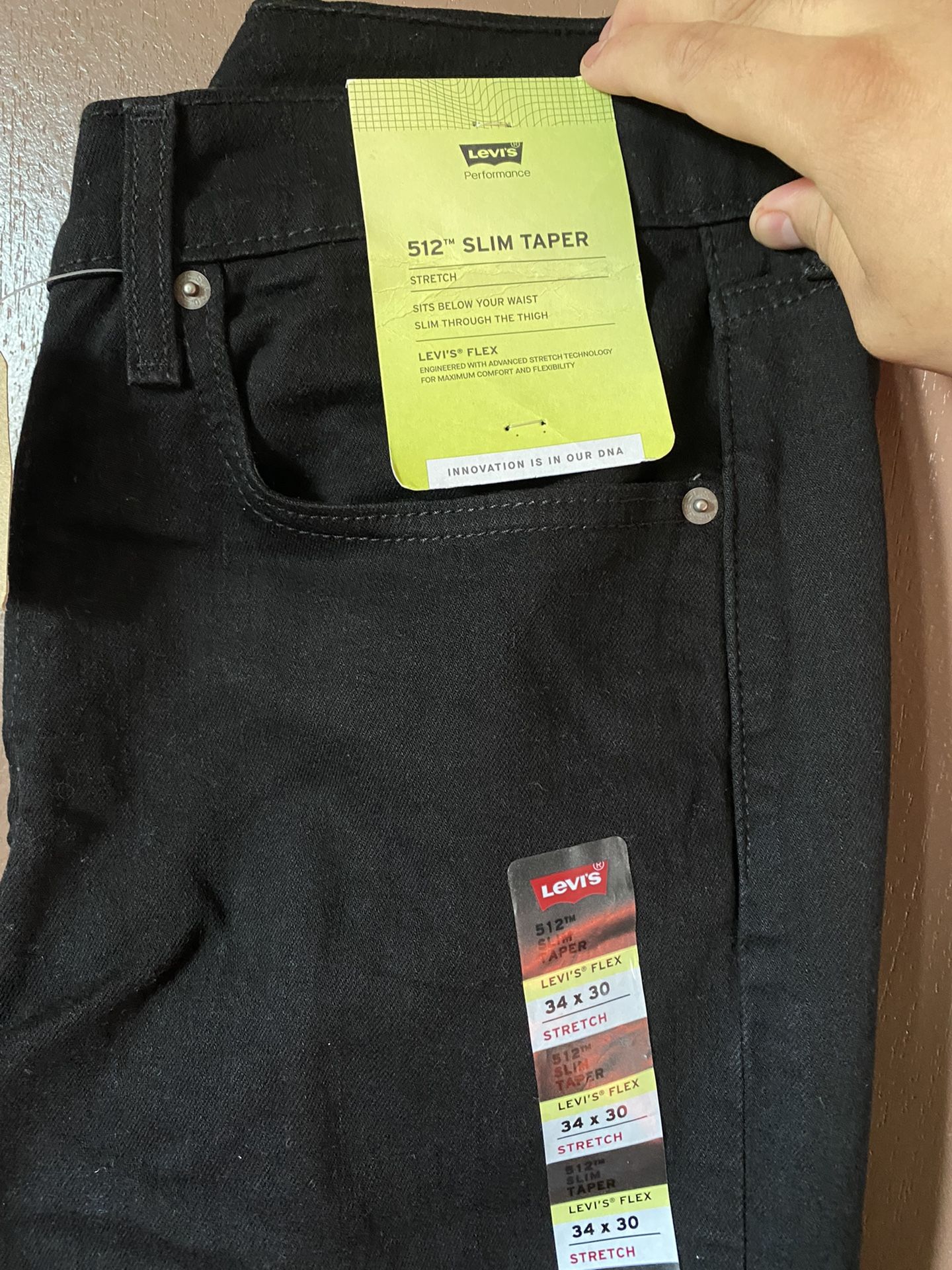Levis Black Pants 512 Slim Taper 34 x 30