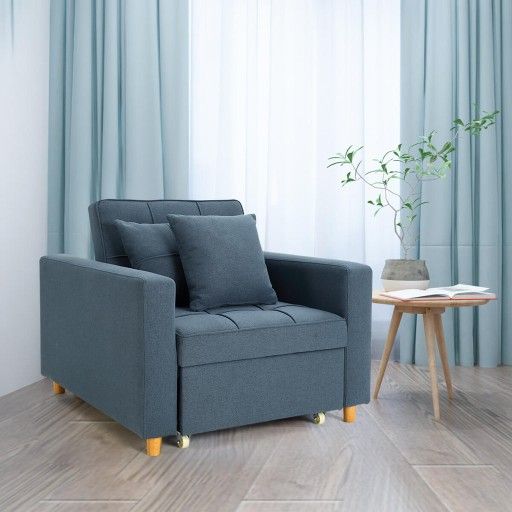 HOMREST SOFA BED 3 IN 1 CONVERTIBLE CHAIR MULTI FUNCTIONAL SOFA BED ADJUSTABLE RECLINER(BLUE GREY)