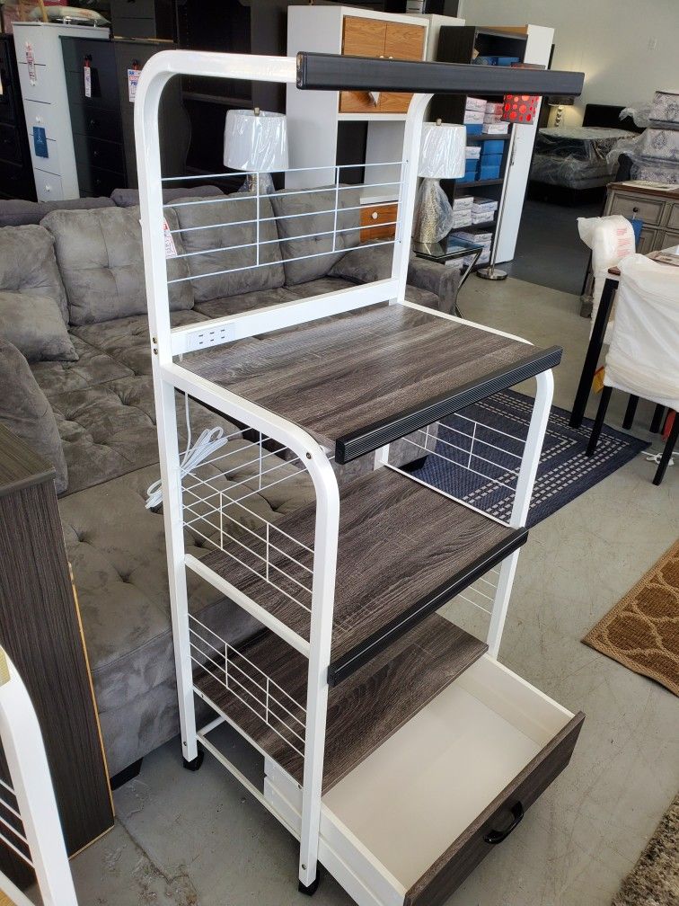 New Assembled Grey Kitchen Pantry Microwave Cabinet With Drawer Shelving Storage Pantry