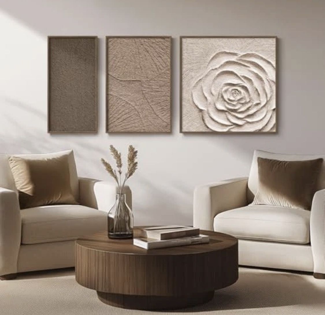 **Brand New** Large Framed Neutral Abstract Wall Art 3 24" H x 52"W.