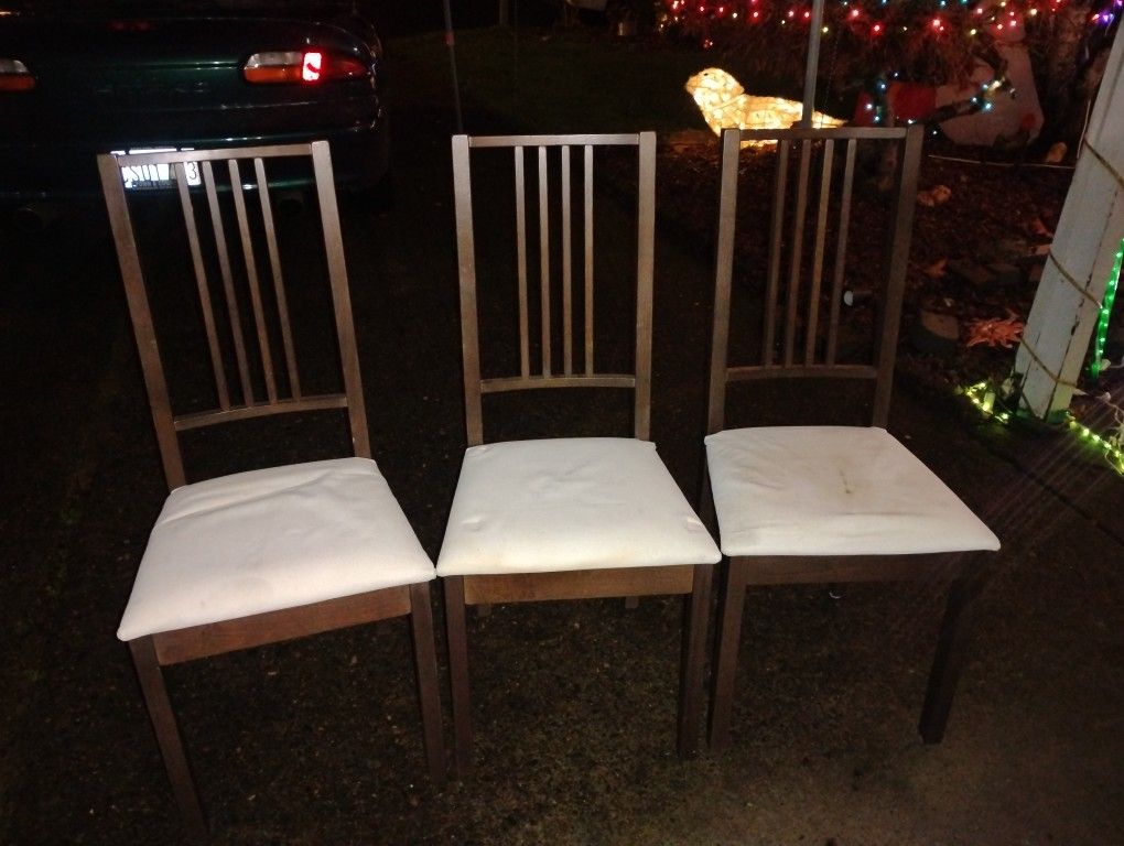 3 Kitchen Table Chairs (Black Wood, White Cushion)
