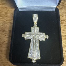 925 Sterling Silver Jeweled Gold Plated Cross 3”