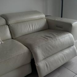 Modern Leather Sectional Sofa w/ Chaise & Power Recliner – Cream