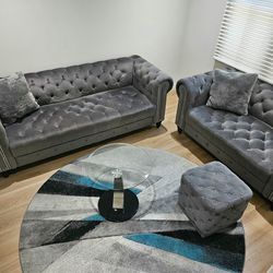 Grey Velvety Sofa Set