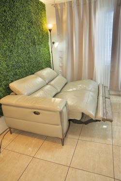 Modern Power Reclining Loveseat with Adjustable Headrests – Beige