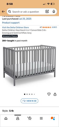 Baby crib - grey - 4 in one convertible crib