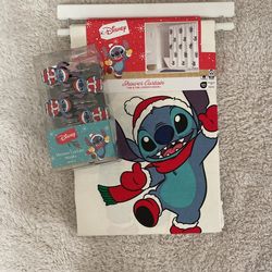 Christmas Stitch shower curtain and hooks 