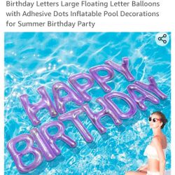 NEW IN PACKAGE. PURPLE INFLATABLE HAPPY BIRTHDAY LETTERS W/ GLITTER INSIDE. BIG! AND STICKY DOTS TO CONNECT THE LETTERS. SEE PHOTOS.  CASH PICKUP ONLY