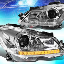 FOR 12-14 C-CLASS W204 CHROME/CLEAR LED SIDE TURN CORNER 3D HEADLAMP HEAD LIGHT