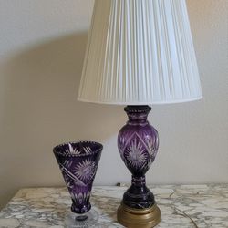 Amethyst Lead  Crystal Cut-Glass Lamp & Vase