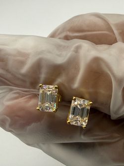 VVS1 Moissanite Earrings Emerald Cut 1 Carat 14k Plated