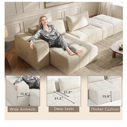 Boneless Modular Sectional Sofa with Deep Seat, L
