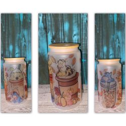 Fall Pooh And Friends Coffee Glass Tumbler Mug