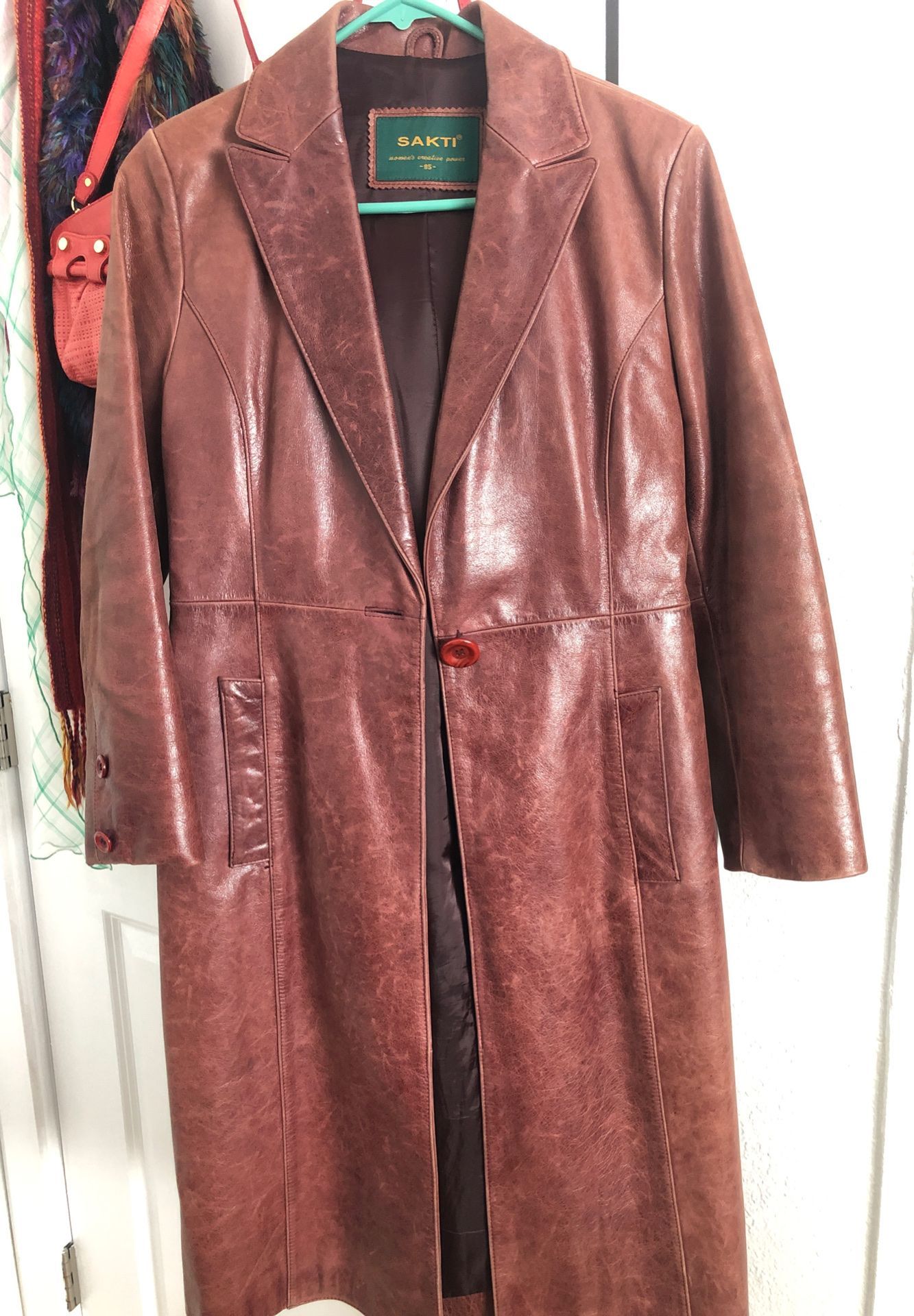 Reduced! Dark cinnamon color leather long coat