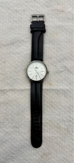 Lacoste Men’s Classic White Dial Watch – Black Leather Strap – Stainless Steel