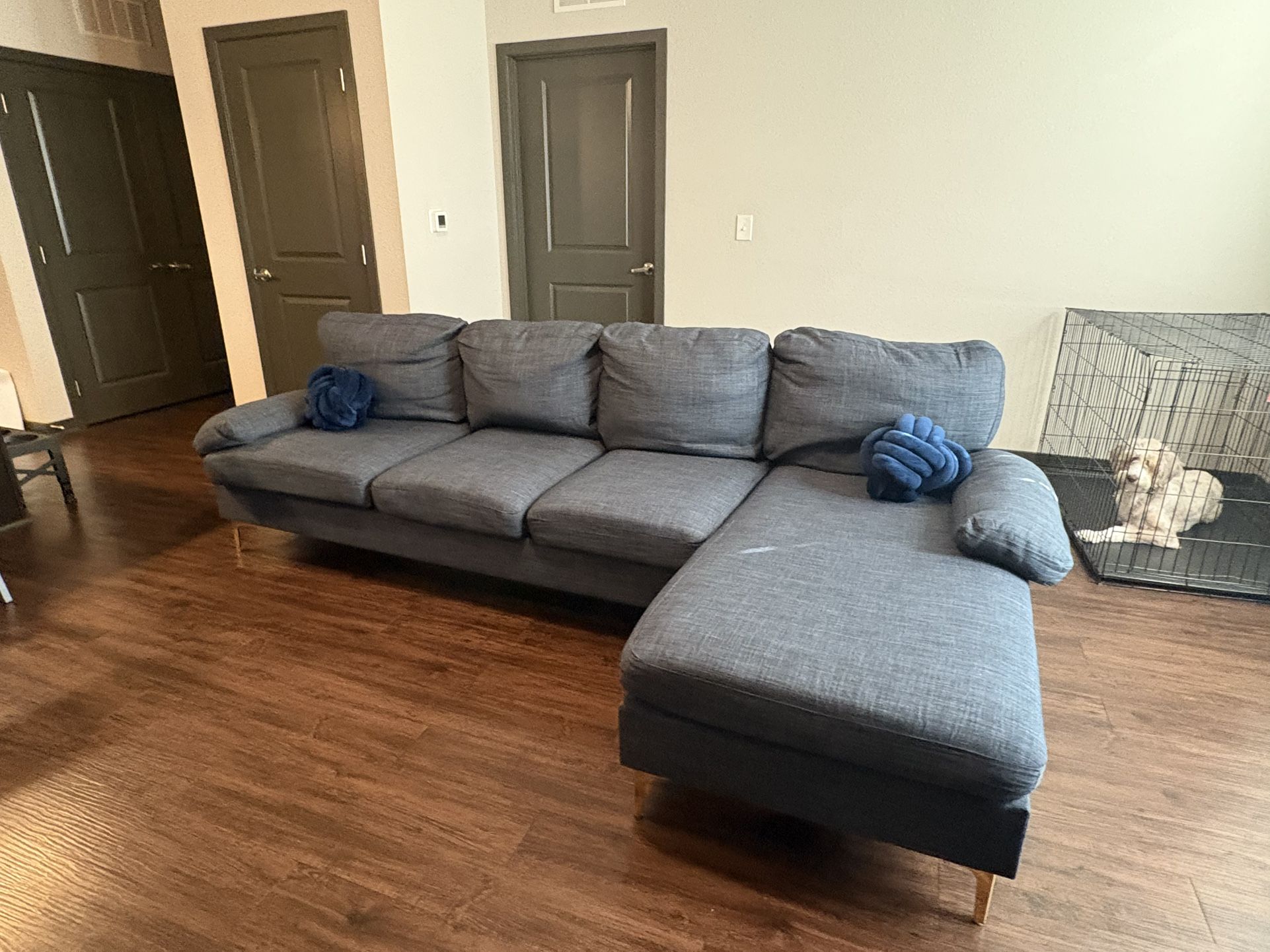 Blue Polyester 2 Piece Sectional