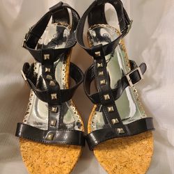 Forever Cork Wedge Sandals (Womens Size 9, Rhinestone Embellished, 4 1/2" Heel, Open Toe, Ankle T-Strap)