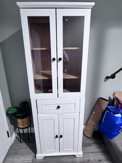 White Glass Door Storage Cabinet