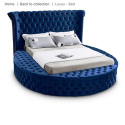Bed Frame Velvet Blue Queen 