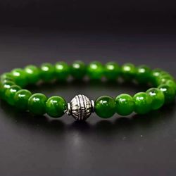  Earth Mined Stretchable Green Jade Round Shape Beaded Bracelet 