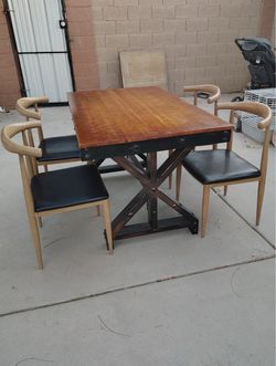 Industrial Dining Table with 4 Chairs