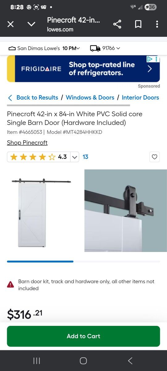 PVC Barn Door 42x84H Color White