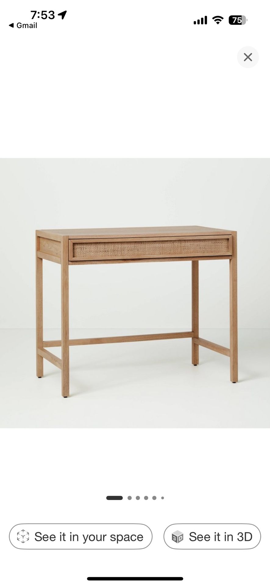 Wood And Rattan Writing Desk