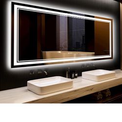 84x32 LED Bathroom Mirror with Lights, Backlit + Front Lit, Anti-Fog Lighted Vanity Mirror for Bathroom Wall with 3 Colors, Stepless Dimmable, Memory,