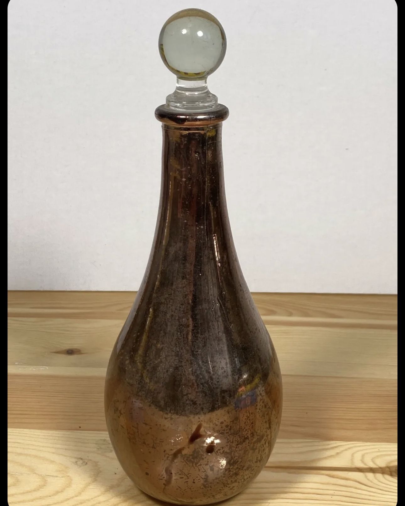 Vintage "genie" glass bottle with glass top 9.5" tall
