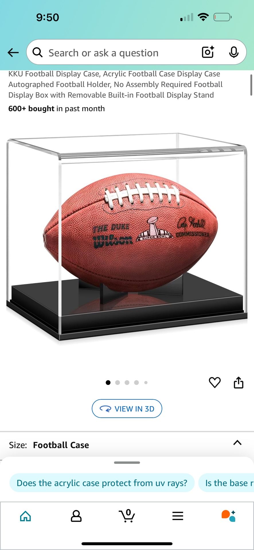 KKU Football Display Case, Acrylic Football Case Display Case Autographed Football Holder, No Assembly Required Football Display Box with Removable Bu