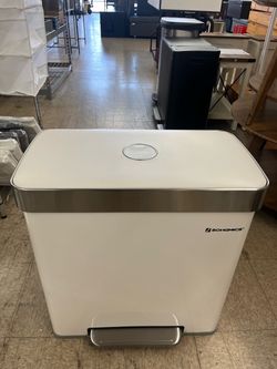 SONGMICS HOME 2 x 30L Kitchen Stainless Steel Trash Can w/ Pedal - White