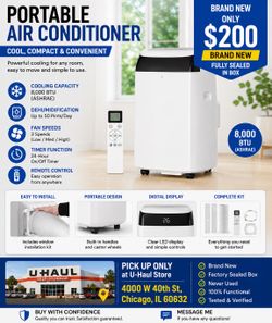 14,000 BTU (10,200 BTU DOE) Portable Air Conditioner with Dehumidifier, Sleep Mode, 2-Fan Speed and Timer,Remote Control