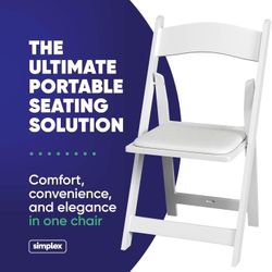 4 White Folding Chairs – Resin Stackable Foldable Chairs with Padded Seats – Comfortable White Folding Chairs for Indoor/Outdoor Events – Lightweight 