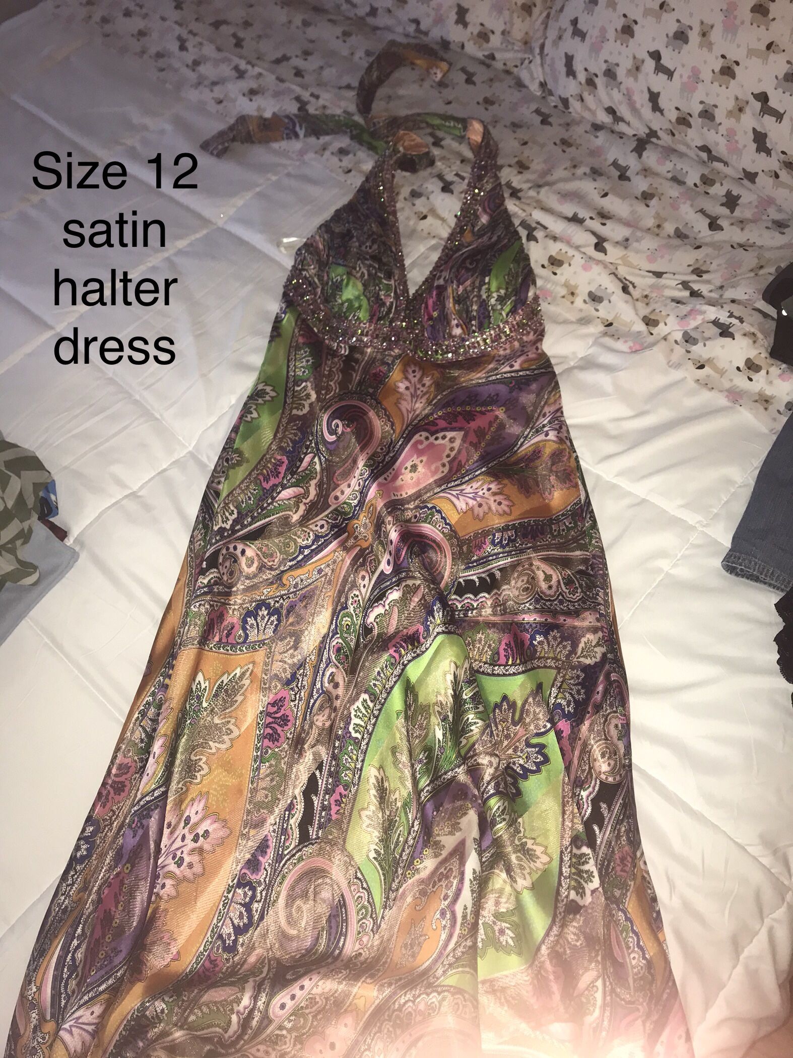 Long Satin Halter Dress