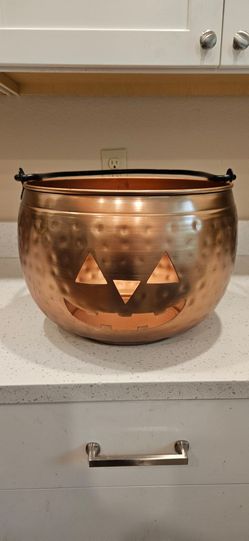Copper Metal Jack-O-Lantern Halloween Bucket