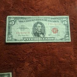 Red Seal 5 Dollar Bill
