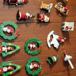 19 Vintage WOOD Handpainted Christmas Ornaments 