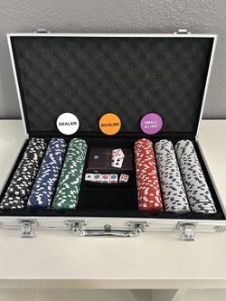 Professional Poker Chip Set with Aluminum Case - 500 Chips, Cards, Dice, and Dealer Buttons
