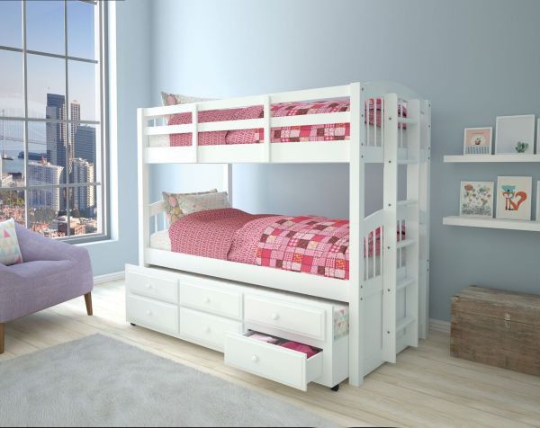TWIN OVER TWIN SIZE BUNK BED FRAME DRAWERS TRUNDLE LITERA CAJONES BUNKBED