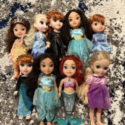 Lot of 9 Disney Princess Dolls Todler 15" Anna Ariel Jasmine Elsa JAKKS PACIFIC
