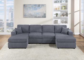 DARK GRAY Plush Corduroy Sectional Sofa with TWO Chaises (right & left) 120x66 $579 pick up / can deliver
