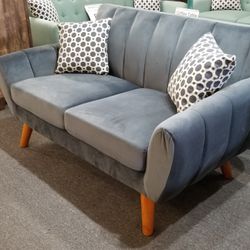 Brand New 60" Gray Velvet Midcentury Loveseat