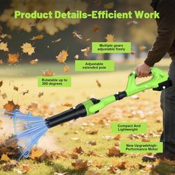 Leaf Blower Cordless, 40V Leaf Blowers with 2 Battery Brushless 300° Rotatable Blower Tube with Adjustable Pole (98inch) $75